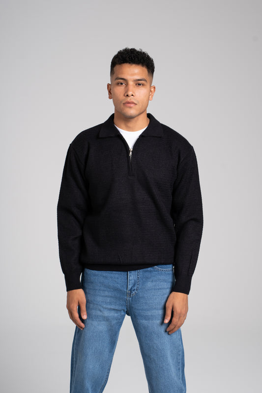 Zigzag Pattern Half Zipper Pullover - بلوفر بنصف سحاب بنمط متعرج