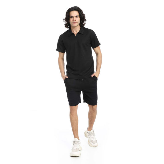 Quarter Zip Textured T-Shirt & Shorts Set