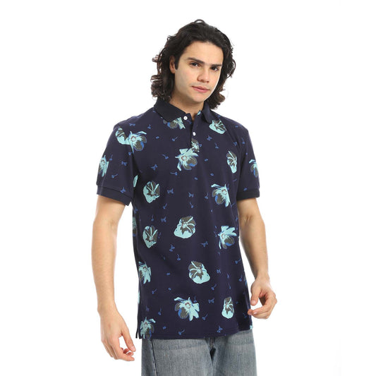 Printed Regular Fit Polo Shirt - تي شيرت بولو مطبوع بقصة عادية