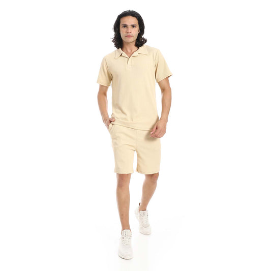 Casual Ribbed Polo Shirt & Short Set