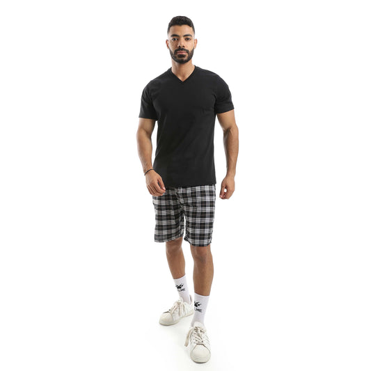 T-shirt & Checkered Short Pajama