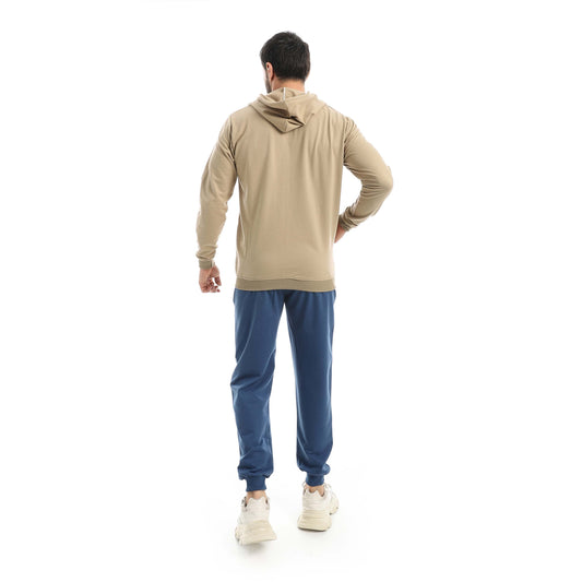 Beige Casual Set of Zip-up Hoodie & Jogger
