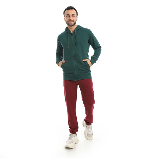 Teal Green Casual Set of Zip-up Hoodie & Jogger