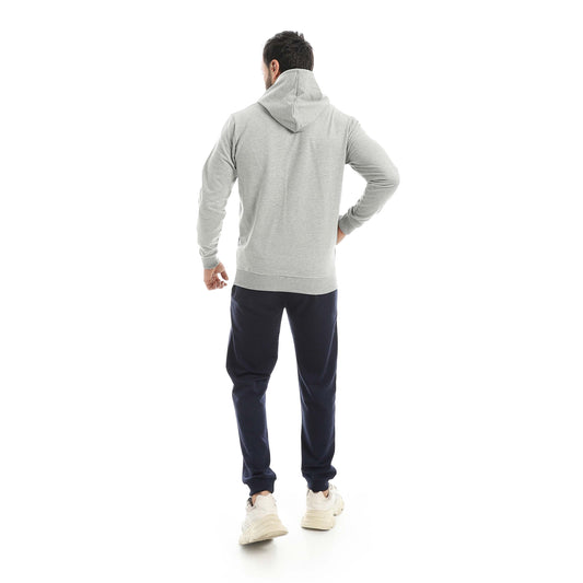 Gray Casual Set of Zip-up Hoodie & Jogger