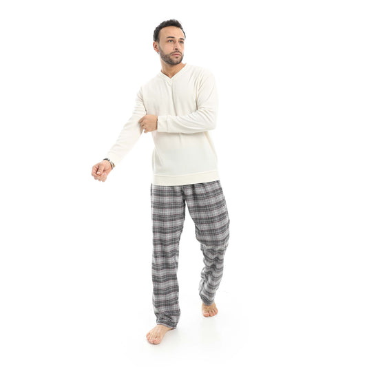 V-Neck Pajama with Checked Pants