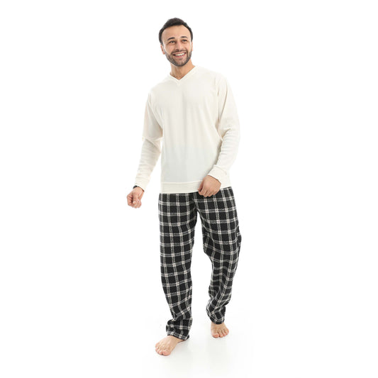 V-Neck Pajama with Checked Pants