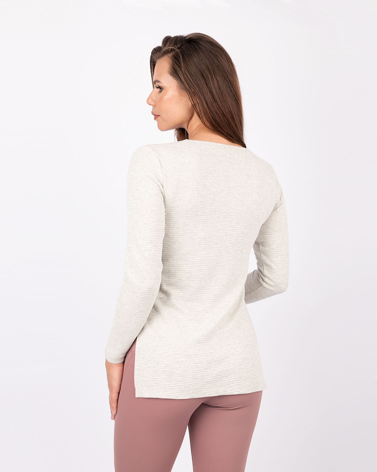 Gray Cotton Rib Long Sleeve T-Shirt