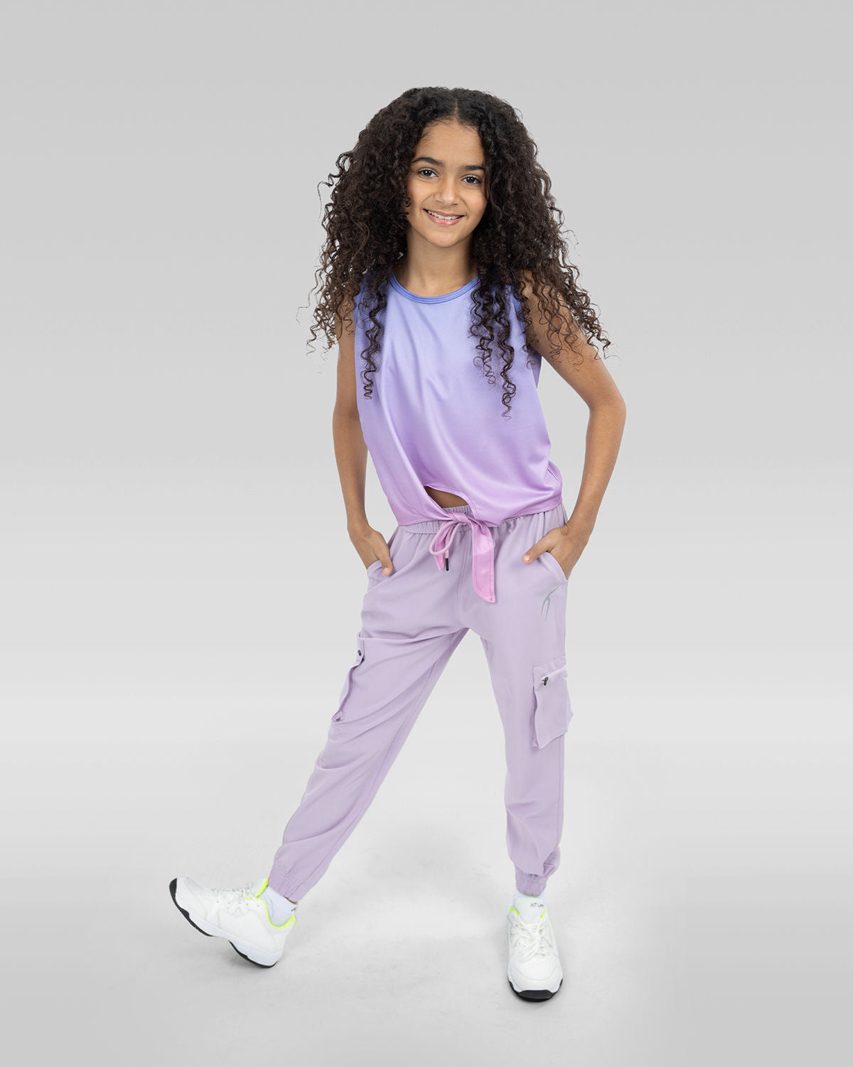 Lavender Simple Sweatpants with Side Pockets for Girls