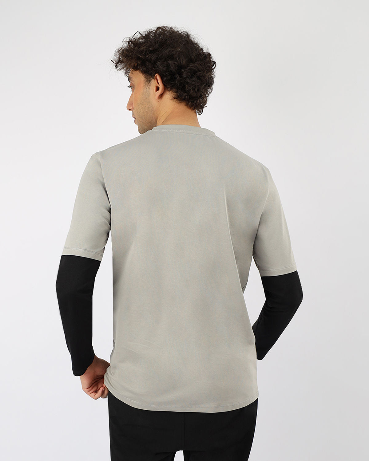 Gray Long Sleeve Cotton T-Shirt