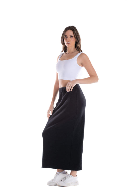 Black Cotton Midi Skirt - Carina - ??’????????ñ??�ÿ??ƒ?ÿ????