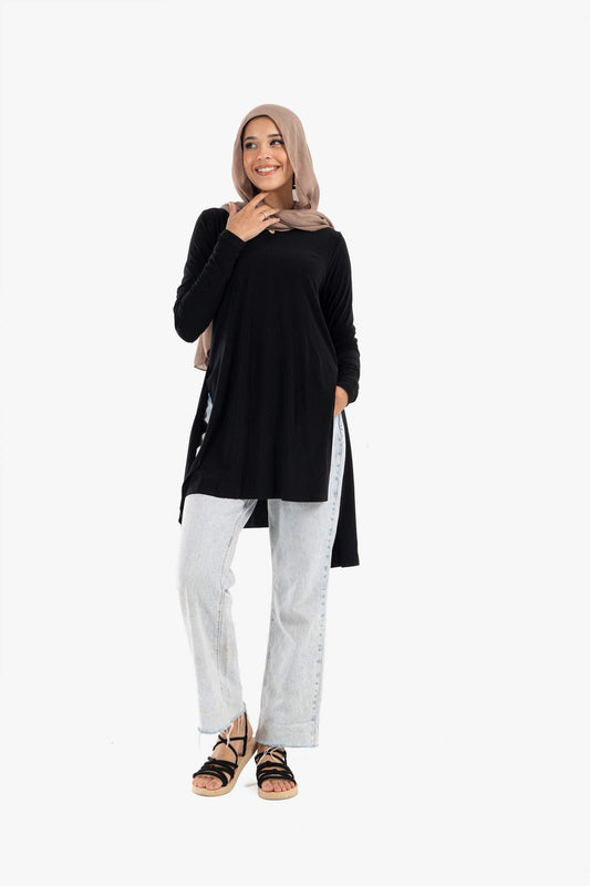Black Voile Blouse with Slits - Carina - ??’????????ñ??�ÿ??ƒ?ÿ????