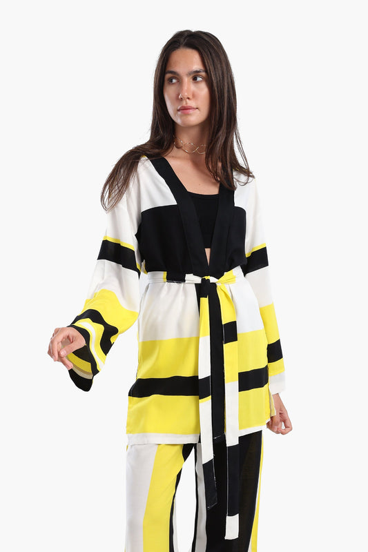 كارديجان مفتوح من الأمام بثلاثة ألوان