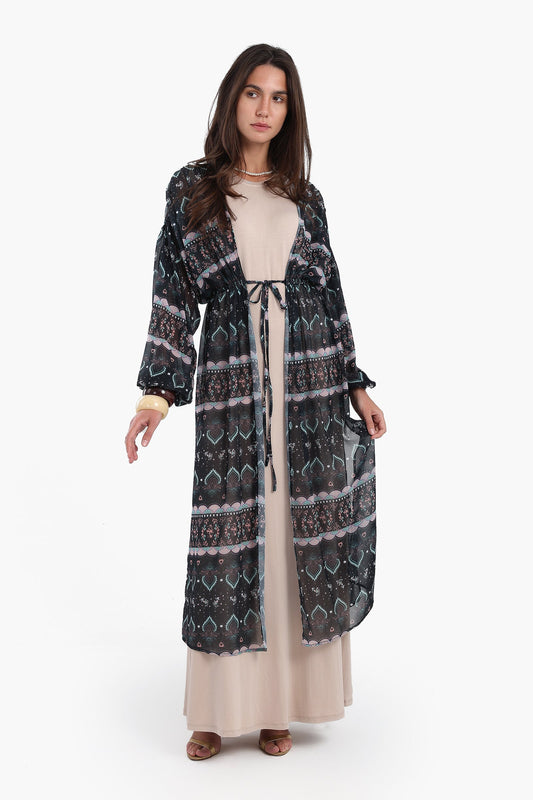 كيمونو مطبوع بخصر مطاطي