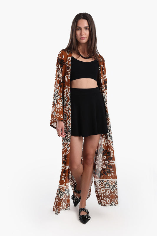 كيمونو ماكسي منقوش بالورود