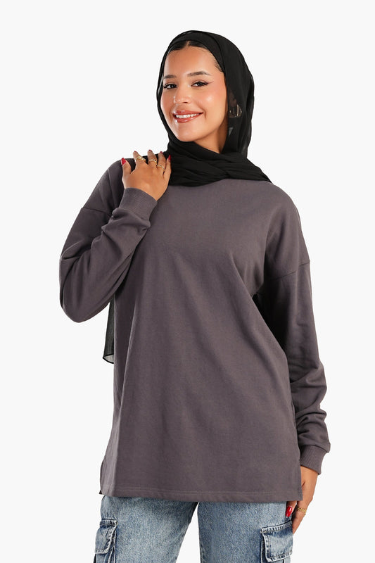 تي شيرت قطني بكتف منسدل