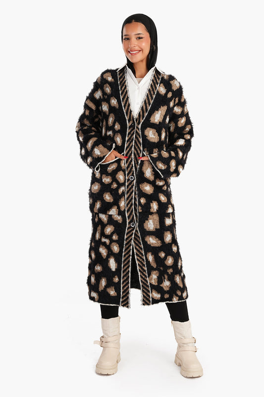 كارديجان محبوك مطبوع بطول متوسط