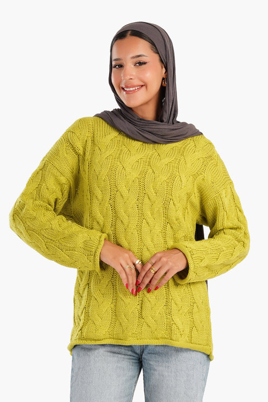 بلوفر محبوك برقبة دائرية