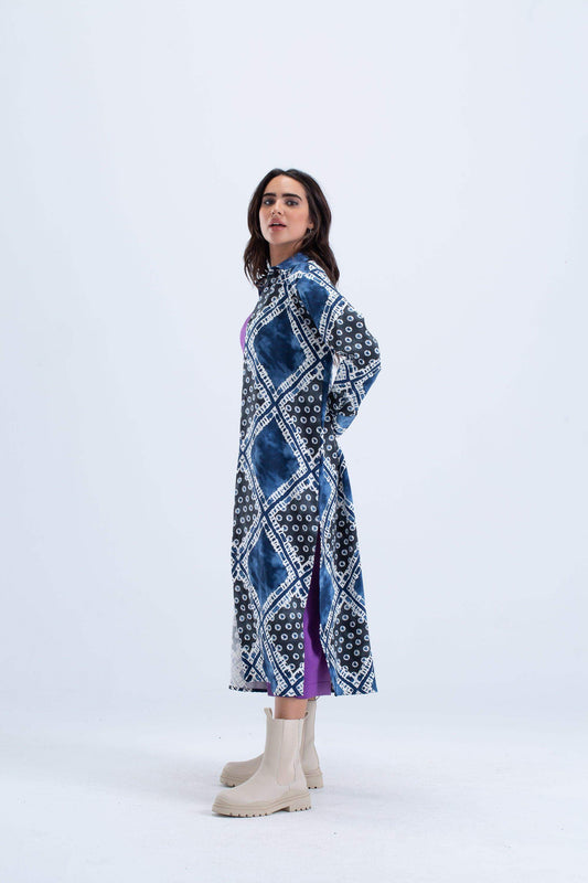 فستان قميص متوسط الطول ملون