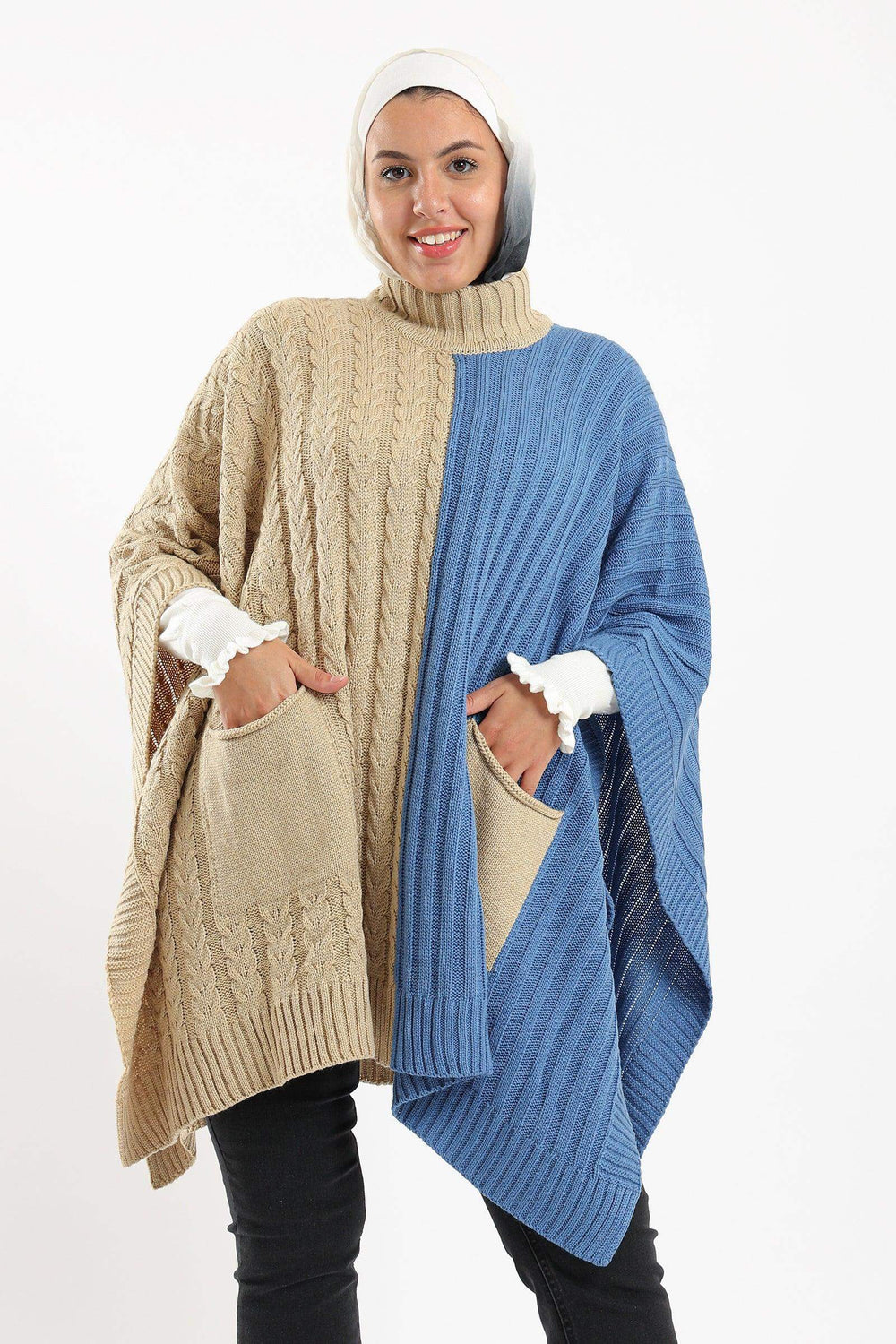 Dual Tone Knitted Poncho