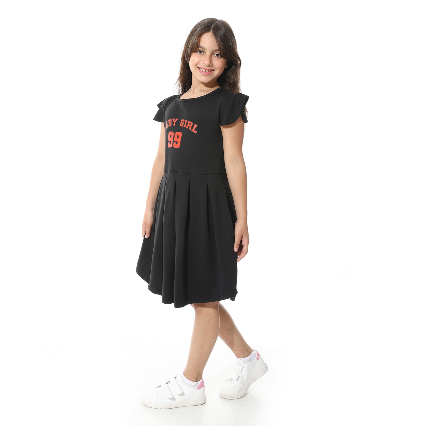 Cap Sleeves Front-Printed Dress for Teen Girls - فستان بأكمام قصيرة وطبعة أمامية للفتيات المراهقات