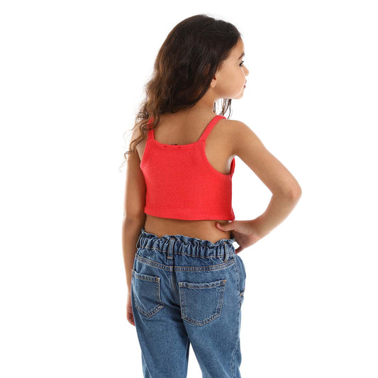Teen Girls Spaghetti Sleeves Solid Crop Top