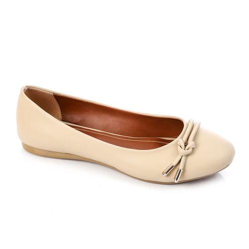 Beige Leather Flat Shoes