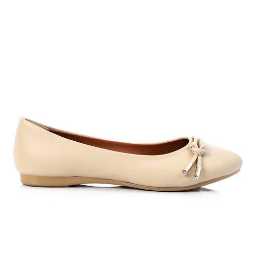 Beige Leather Flat Shoes