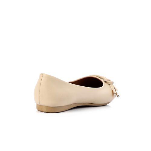 Beige Leather Flat Shoes