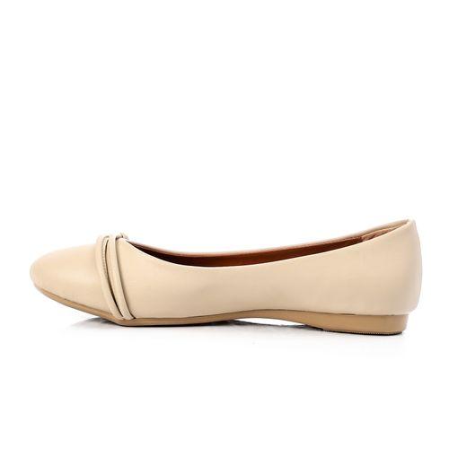 Beige Leather Flat Shoes
