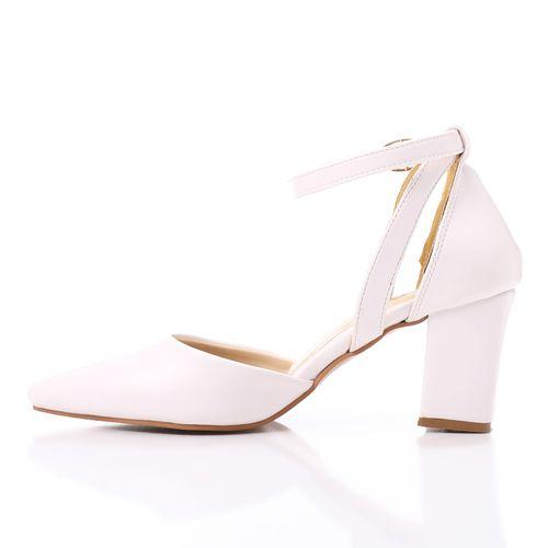 White Pointed Toecap Heeled Shoes
