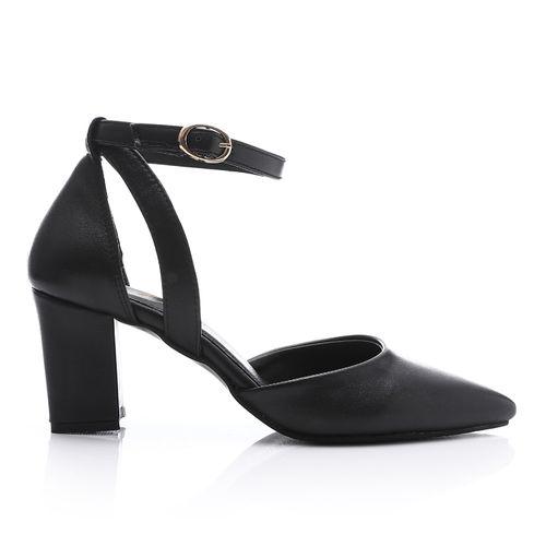 Black Pointed Toecap Heeled Shoes