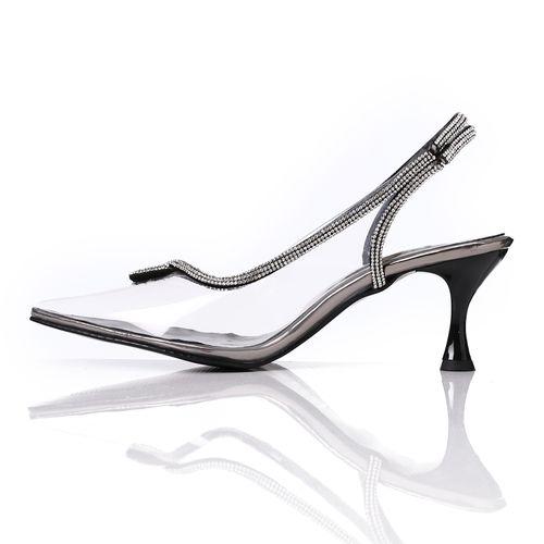 Metallic Gray Transparent Heeled Shoes