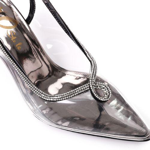 Metallic Gray Transparent Heeled Shoes