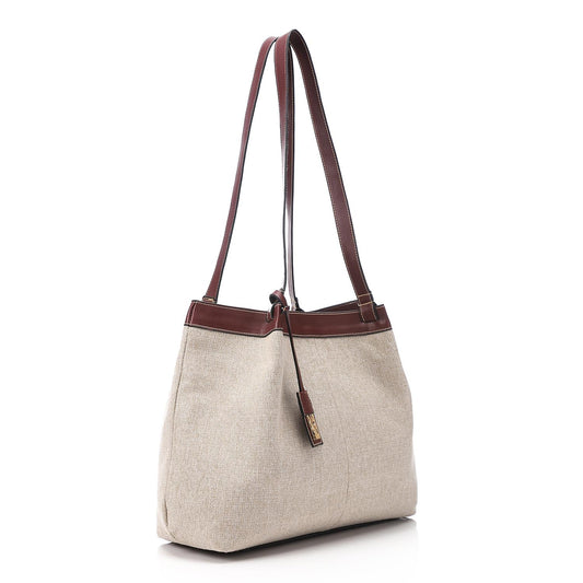 Beige Linen Shoulder Bag