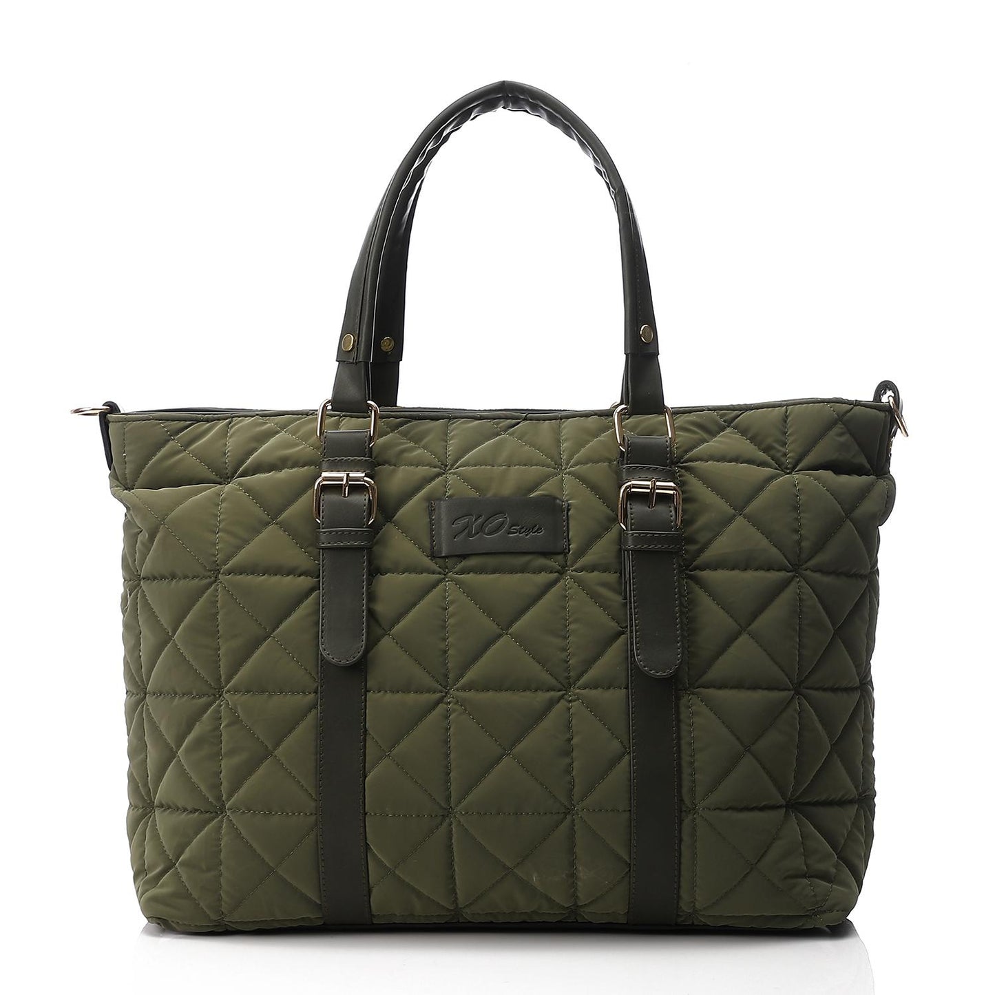 Olive Waterproof Handbag with Leather Handle