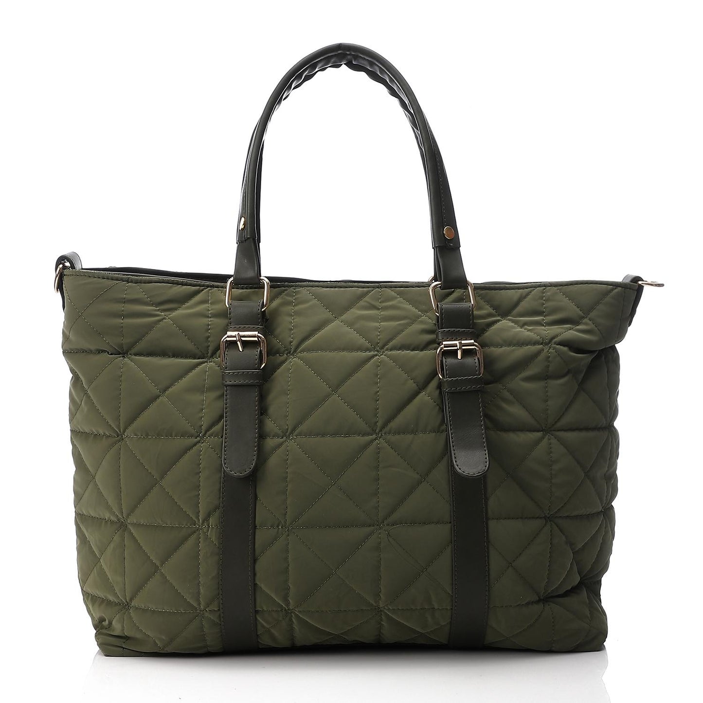 Olive Waterproof Handbag with Leather Handle