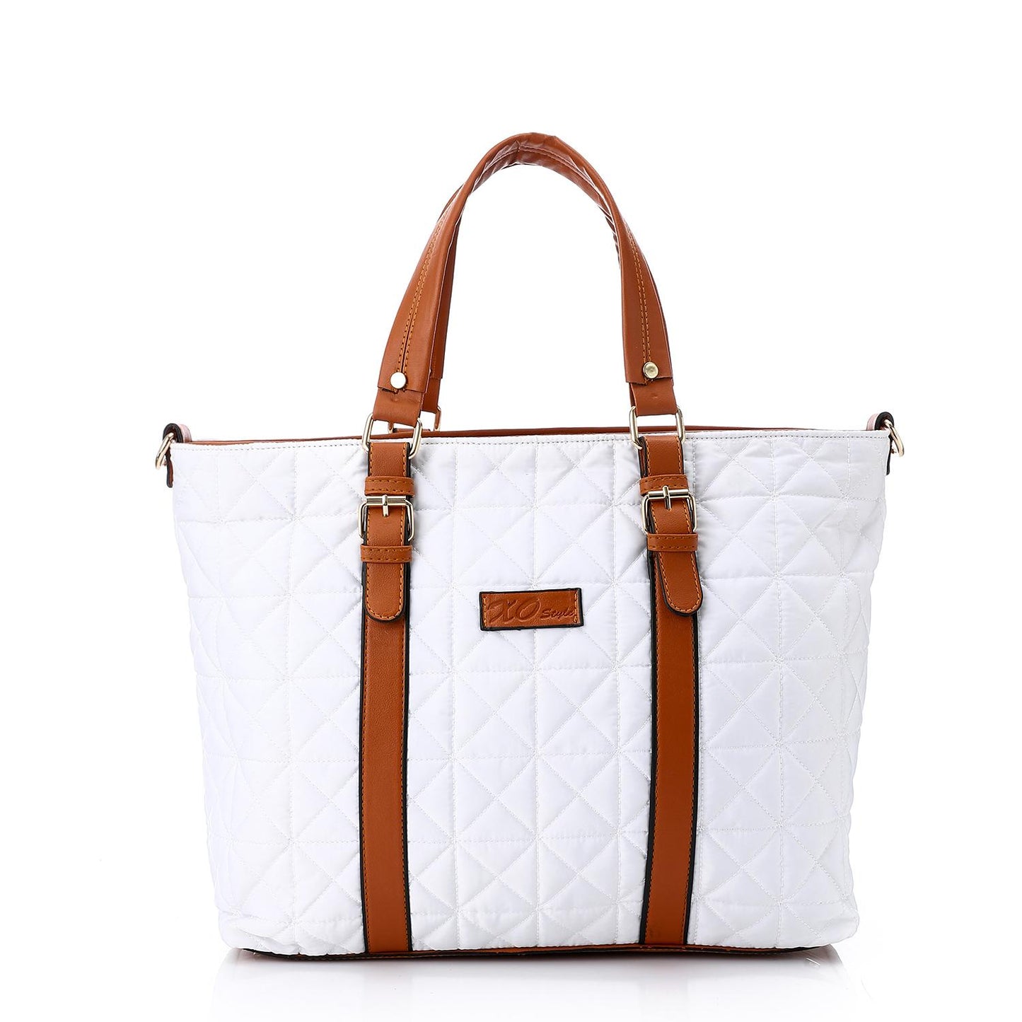 White Waterproof Handbag with Leather Handle