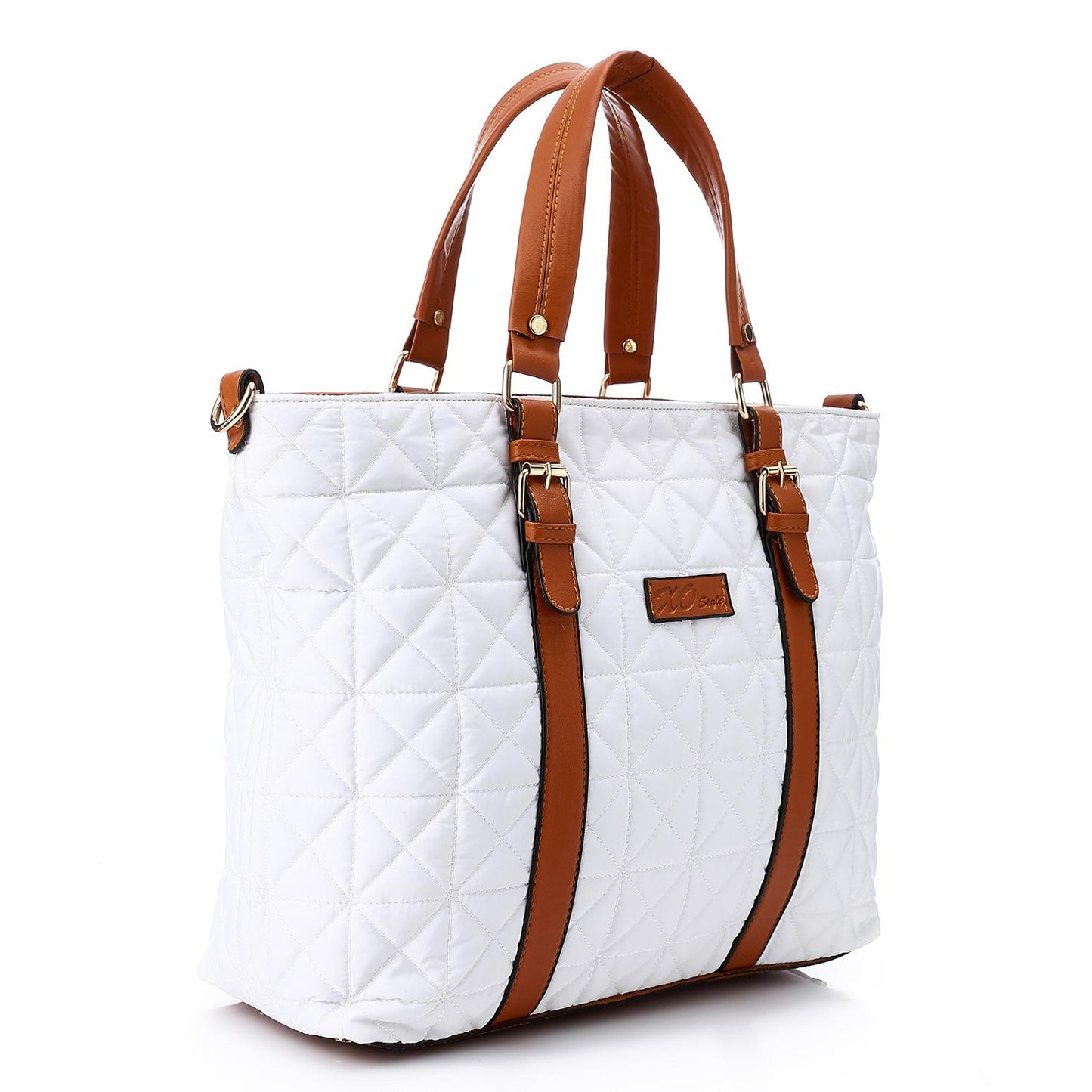 White Waterproof Handbag with Leather Handle