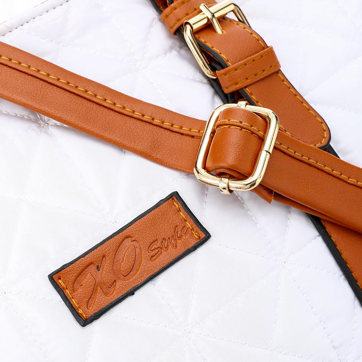 White Waterproof Handbag with Leather Handle