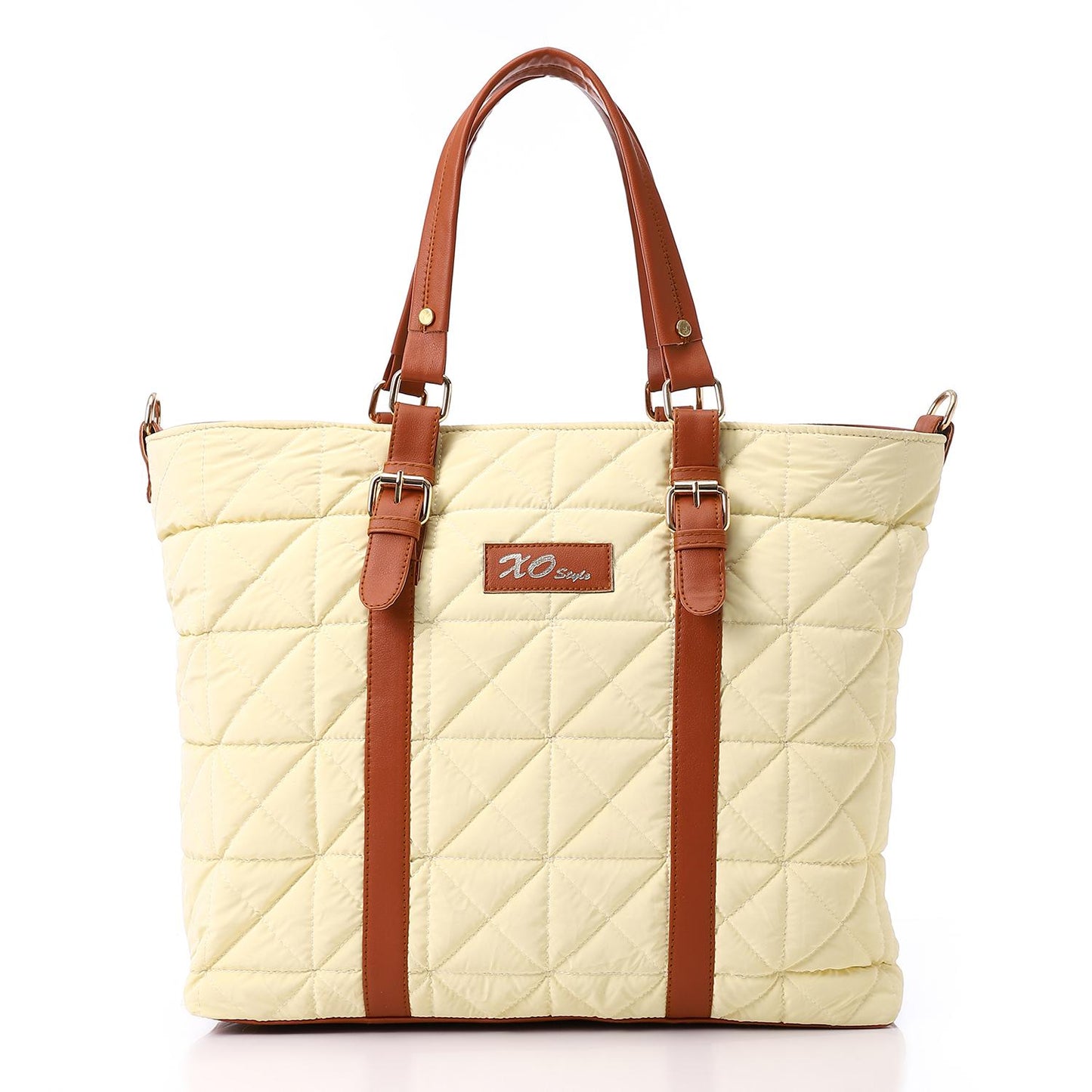 Yellow Waterproof Handbag with Leather Handle