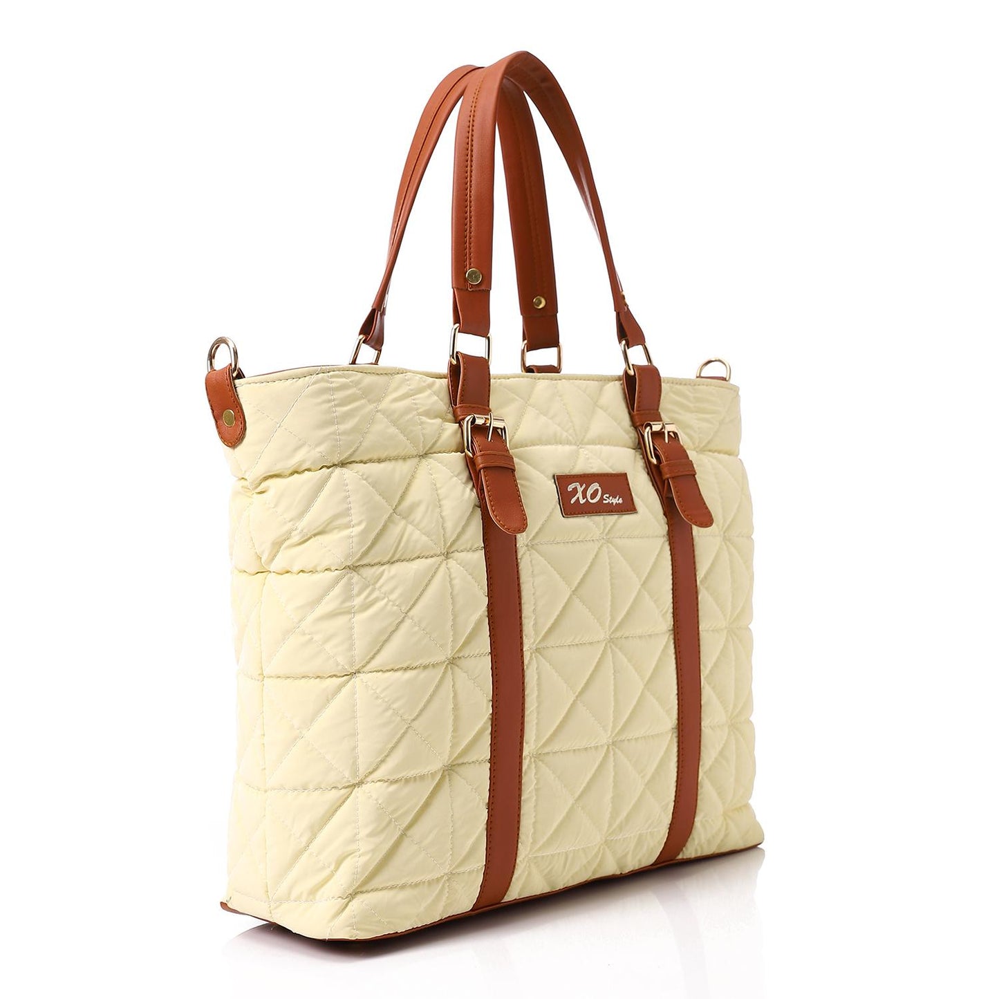 Yellow Waterproof Handbag with Leather Handle