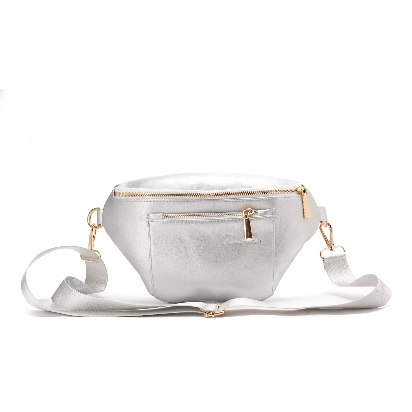 Silver Crossbody Bag with Zipper Pocket