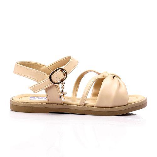 Beige Knotted Bow Flat Sandal for Teen Girls
