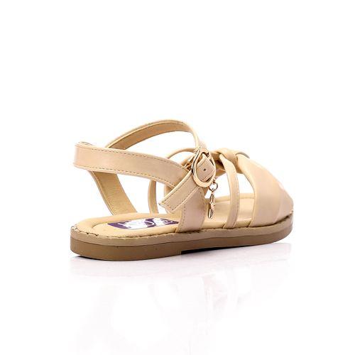 Beige Knotted Bow Flat Sandal for Teen Girls