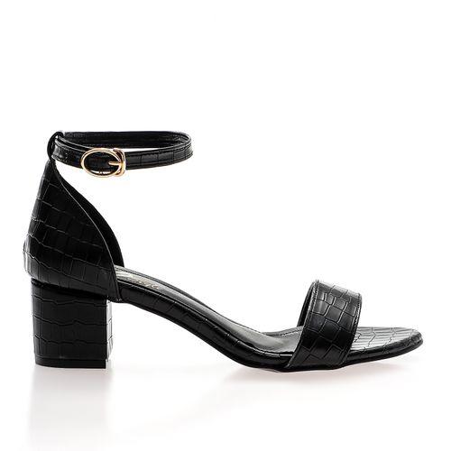 Black Textured Leather Heeled Sandal