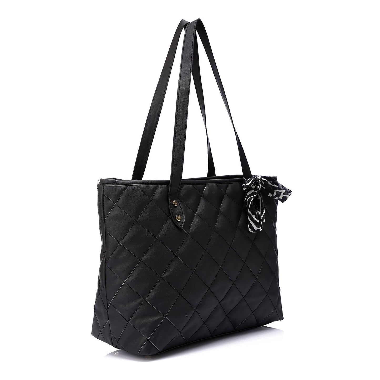 Black Shoulder Bag with Decorative Scarf