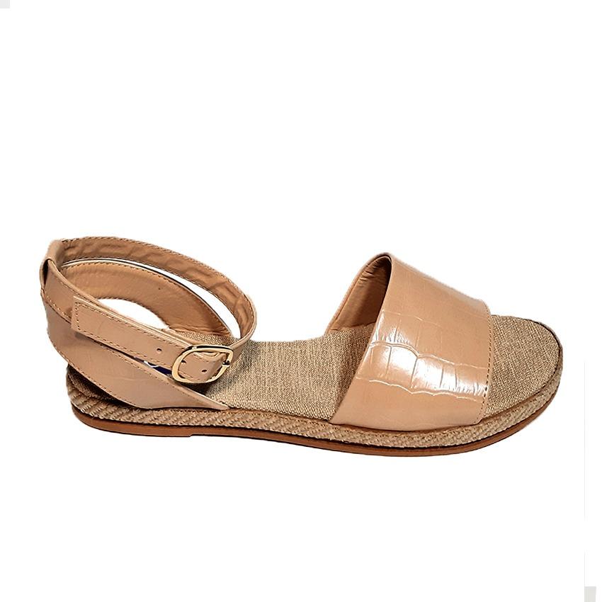 Beige Textured Leather Flat Sandal