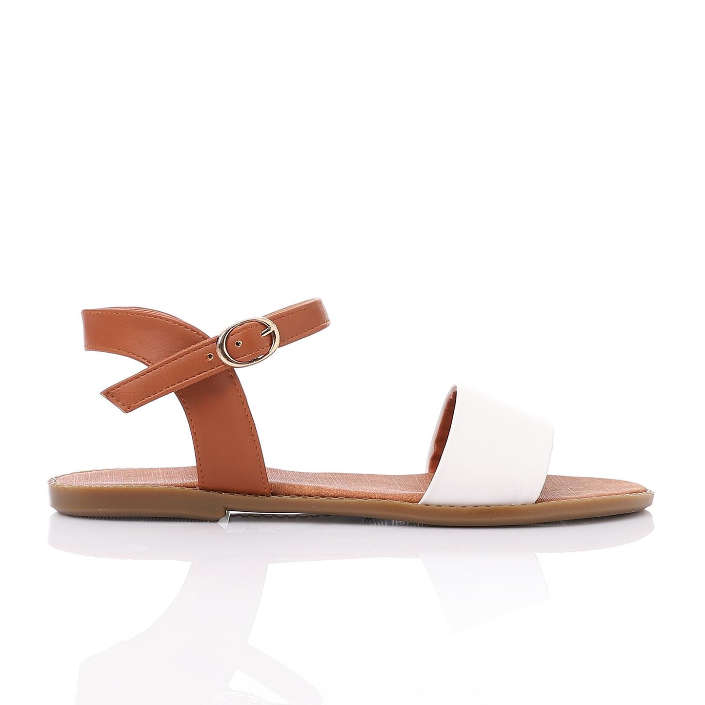 White Side Buckle Flat Sandal