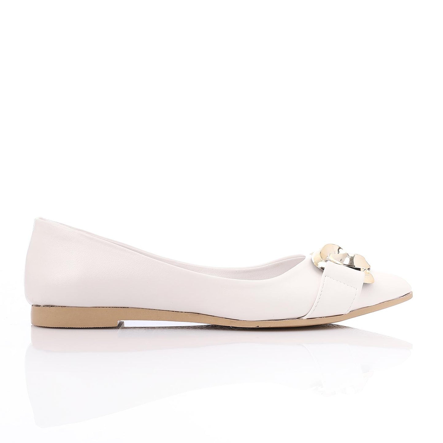 Golden Detail Leather Ballerina Shoes