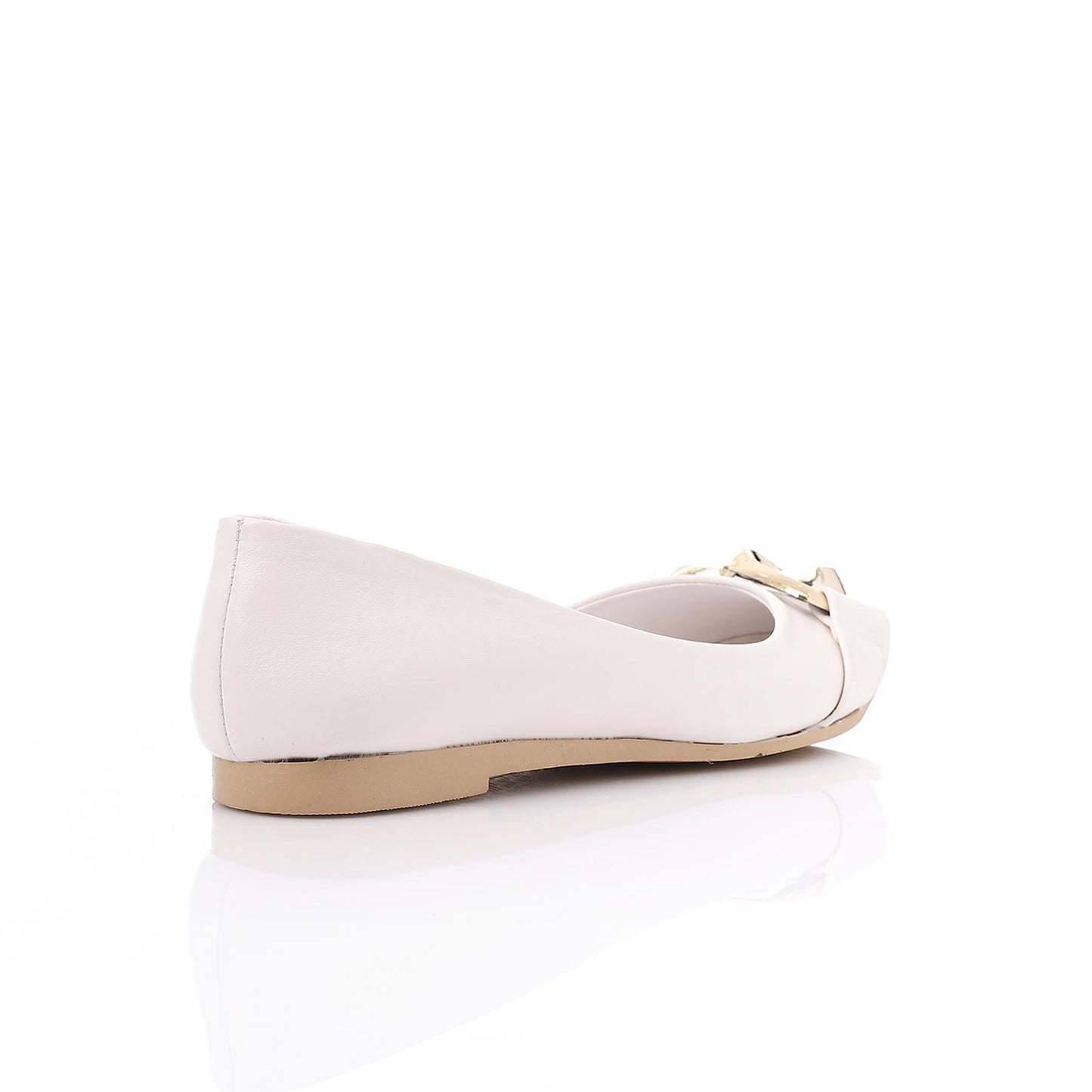 Golden Detail Leather Ballerina Shoes